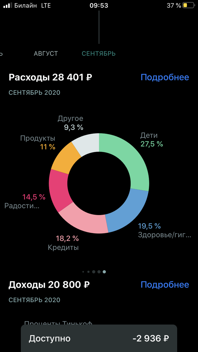 Это мои траты в сентябре. Который ещё только наполовину прошёл. И здесь не записаны расходы на стоматолога.