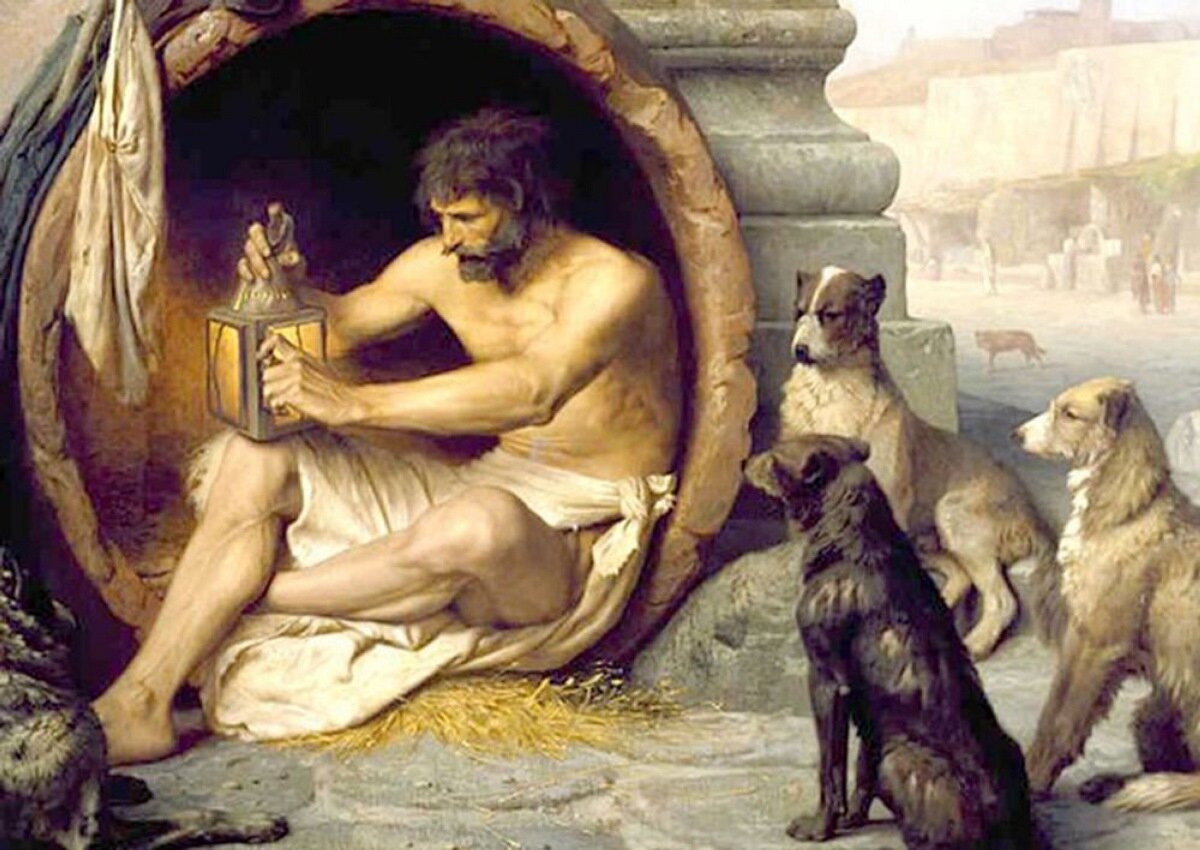 Диоген мог в публичном месте заниматься онанизмом, нагишом стоять под ливнем и совершать множество других неадекватных поступков.