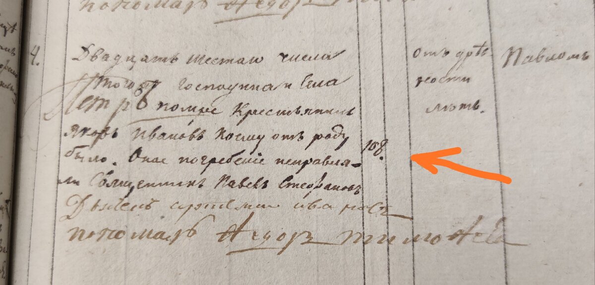 "Помре крестьянинъ Яков Иванов, коему отъ роду было 108 лет"