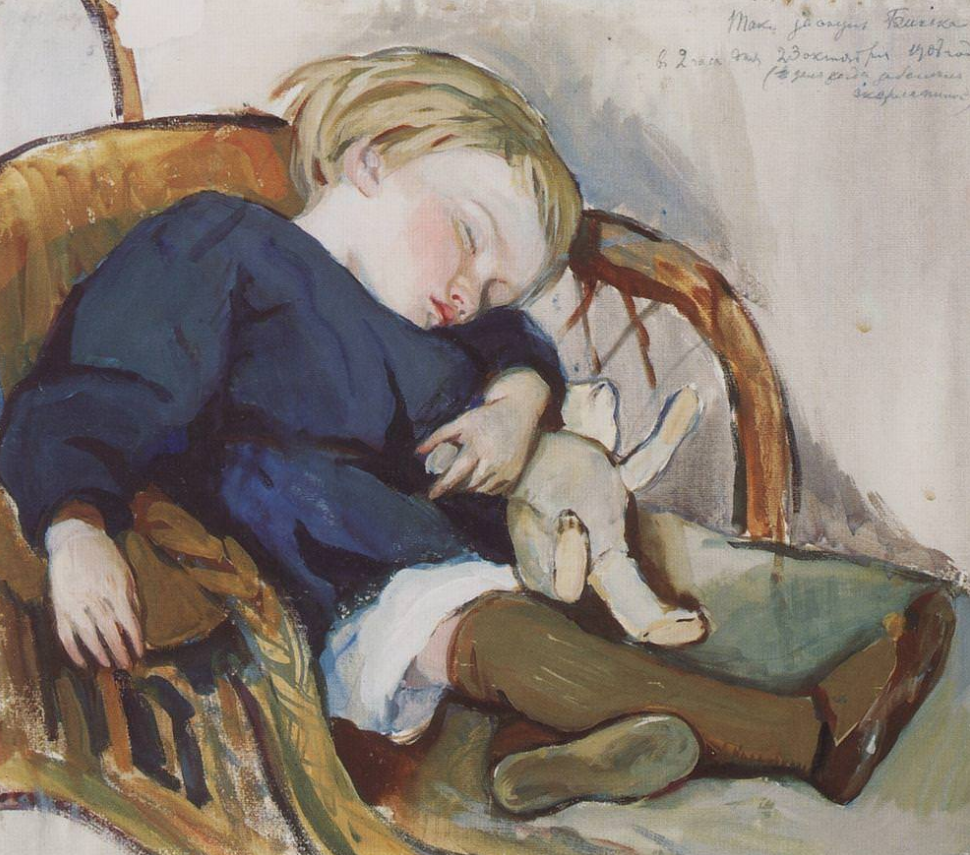 Зинаида Серебрякова.Так заснул Бинька Женя Серебряков.  1908 г.