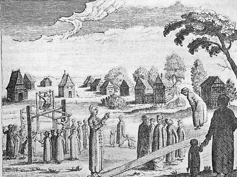 Русские качели. Гравюра из книги А. Олеария. 1656.