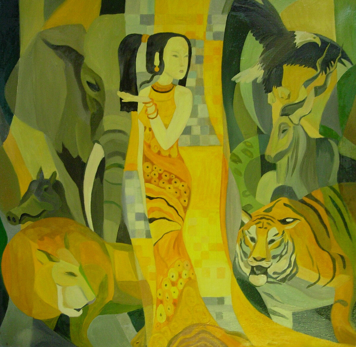 Фото автора. Тяглова Н. В. "Укротительница зверей". У автора было настроение написать под Густава Климта, но работа осталась незаконченной.