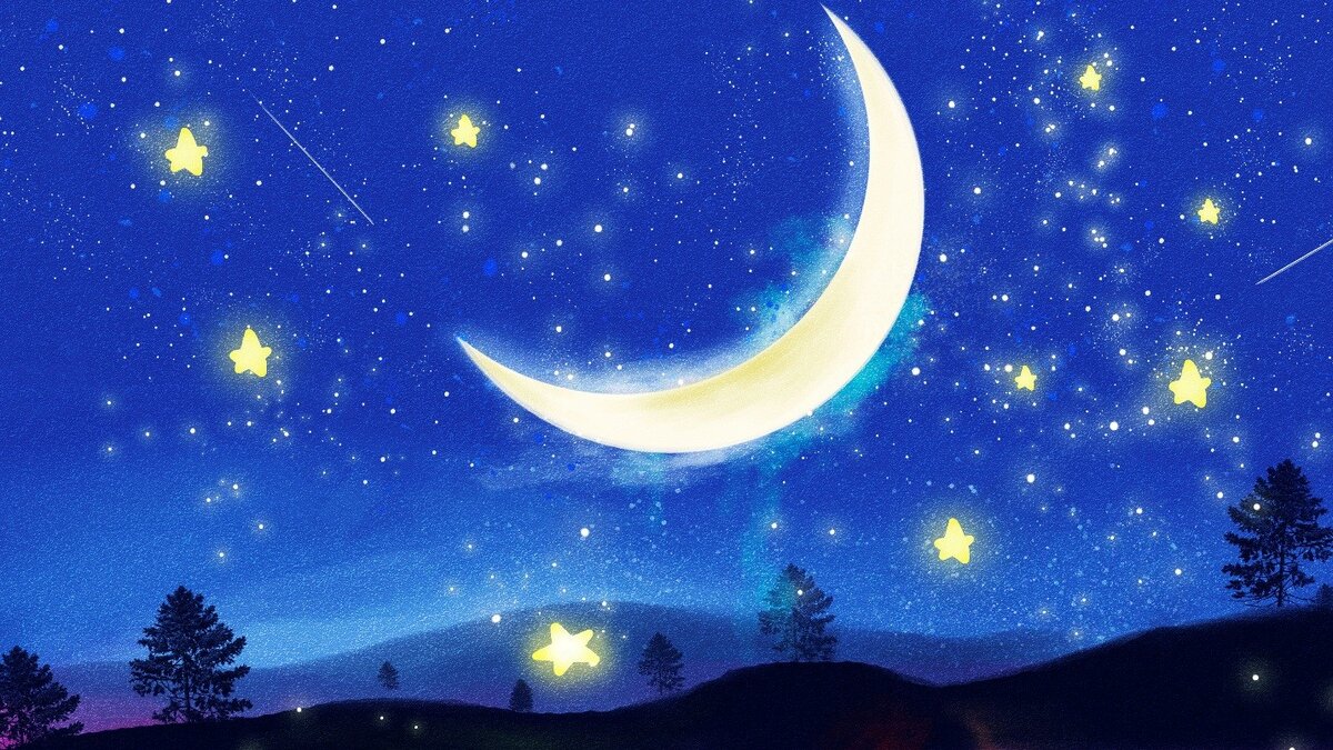Звездная колыбельная. Луна и звезды. Месяц и звезды. Месяц на небе. Звездное небо с луной.