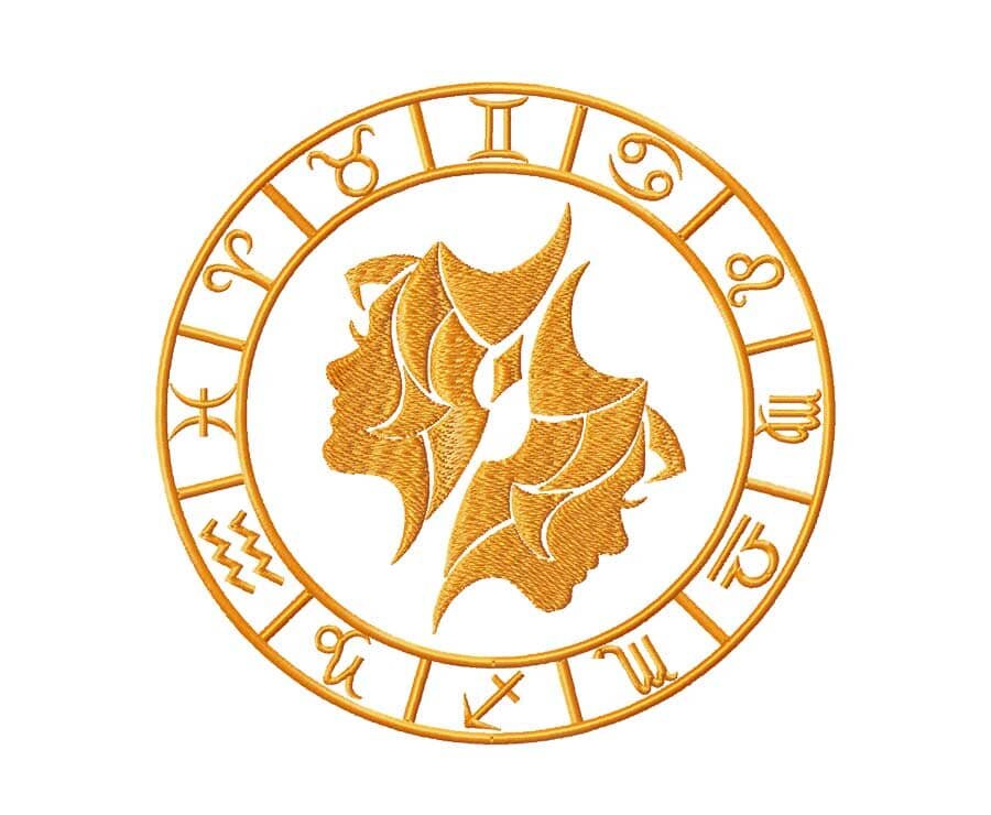 Знак зодиака Близнеци, дизайн машинной вышивки