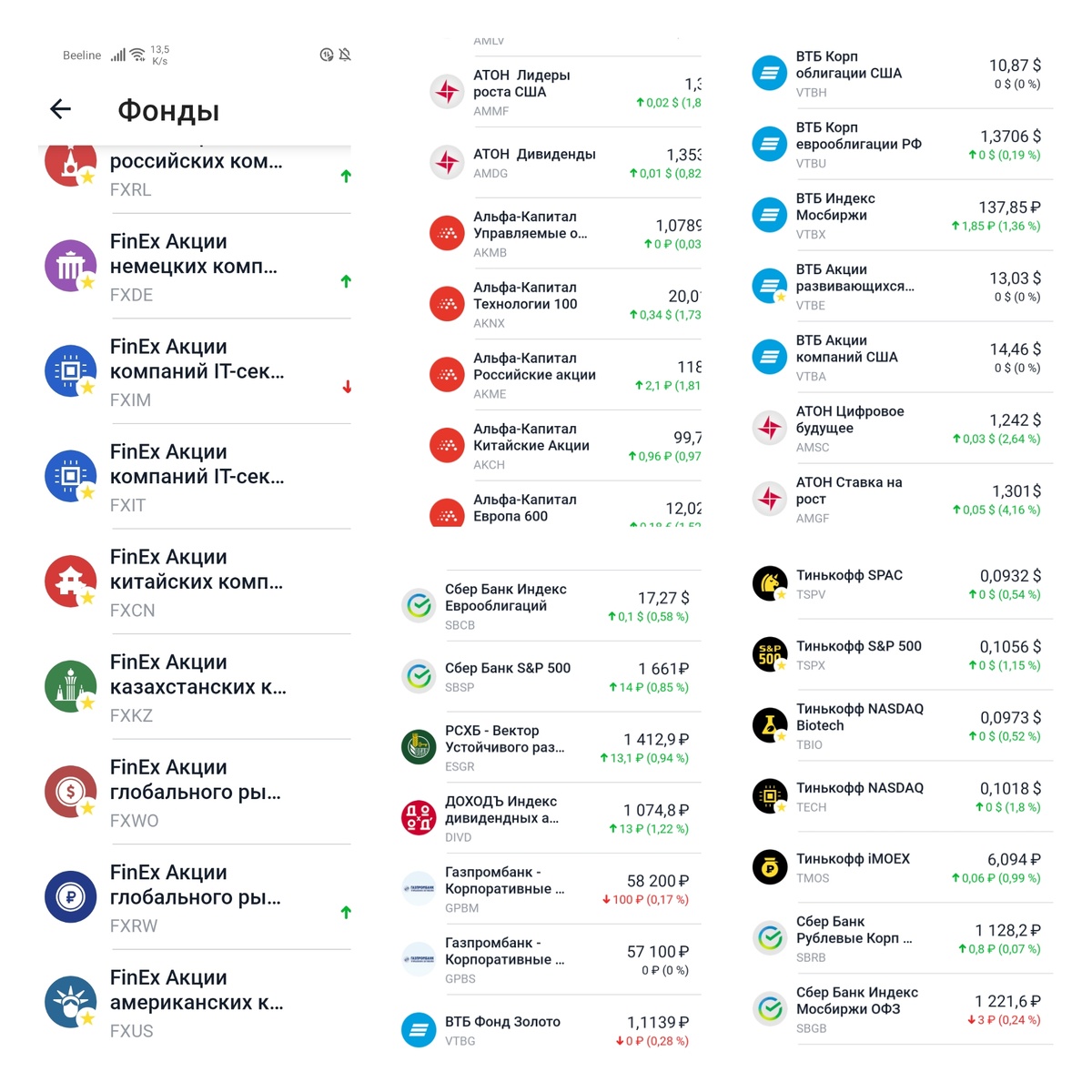 Это лишь часть фондов доступных в Тинькофф Инвестициях