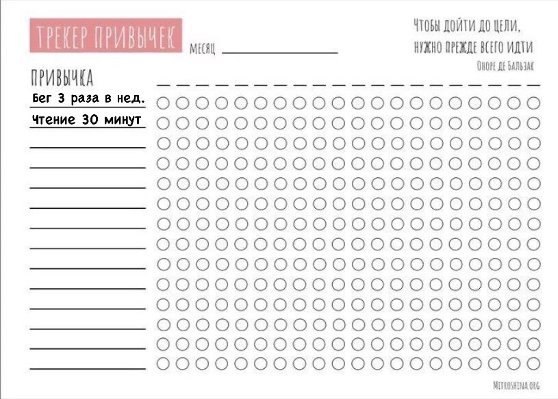 Бумажный вариант трекера 