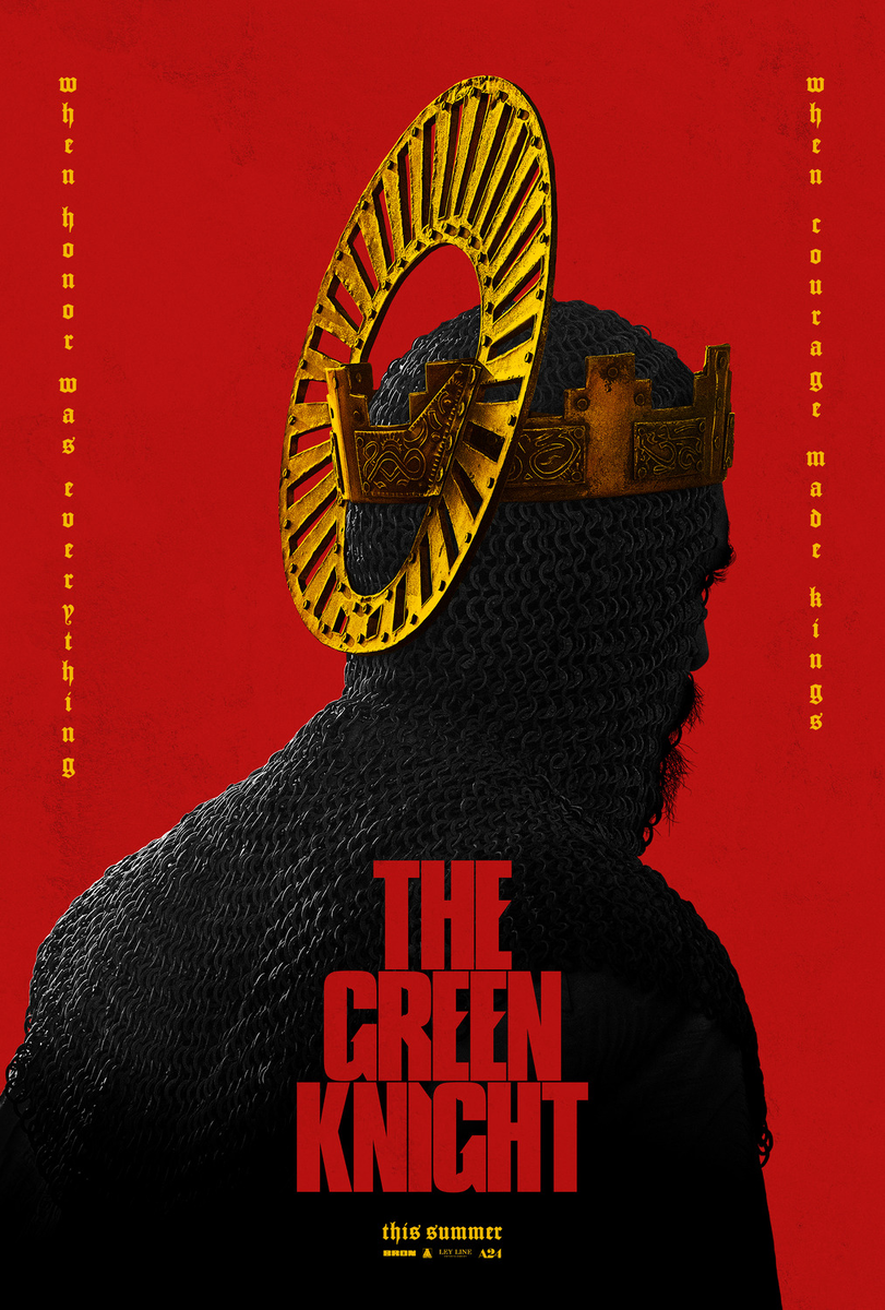Постер к фильму The Green Knight. Режиссер: Дэвид Лоури. Оператор: Эндрю Дроз Палермо. Производство: A24, Bron Studios, Creative Wealth Media Finance, Ley Line Entertainment, Sailor Bear, Wild Atlantic Pictures. Показ в России: Вольга