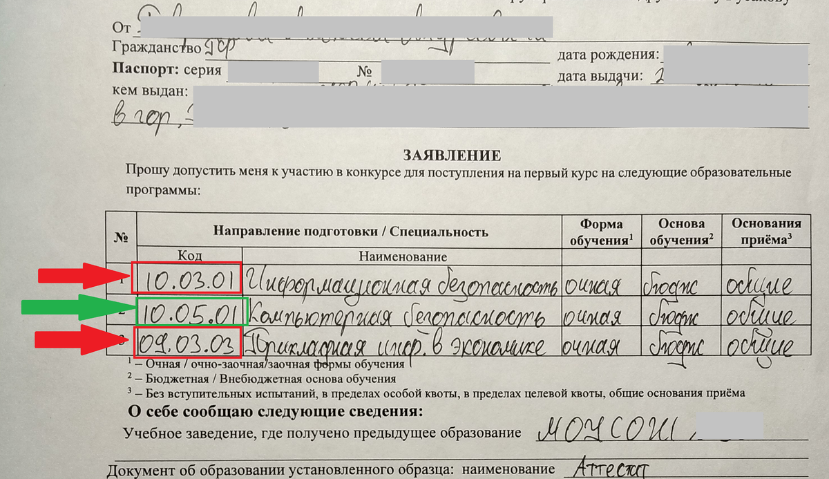 пример заявления абитуриента