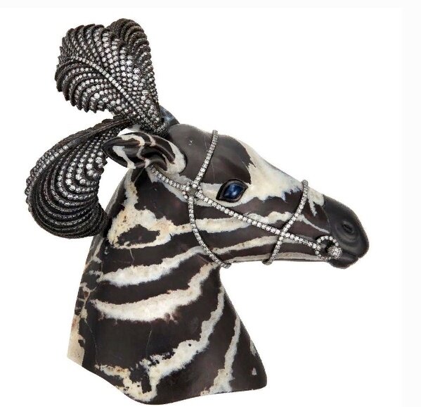 Jar Jade, Diamond, Sapphire Zebra Brooch 