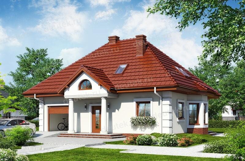 Проект дома 160 м2 с гаражом, эркером, балконом и террасой - DTS100053