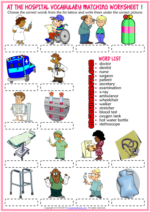 Going to the doctor's. At the Hospital Worksheets. Hospital Vocabulary for Kids. At the Hospital Vocabulary for Kids. In the Hospital Worksheets.