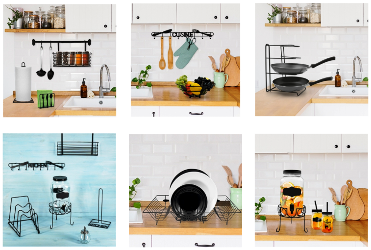 коллаж из фото с сайта fix-price.ru товаров из коллекции Лофт для кухни