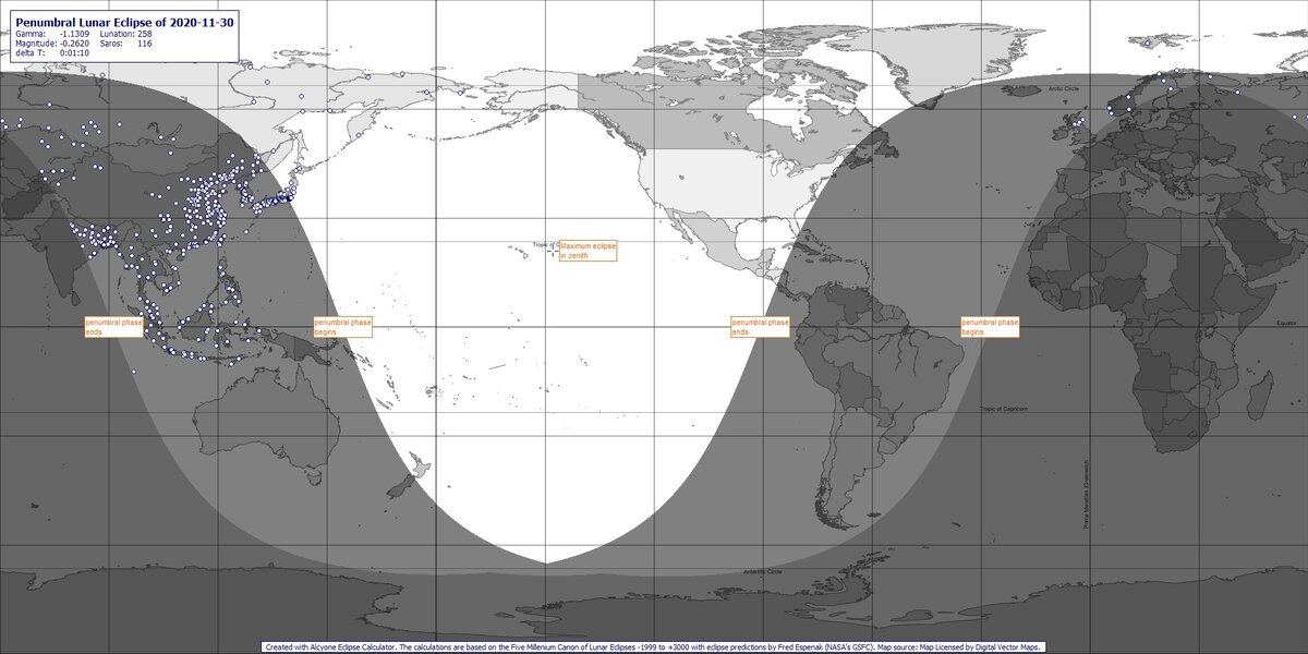  Карта видимости затмение, программа Alcyone