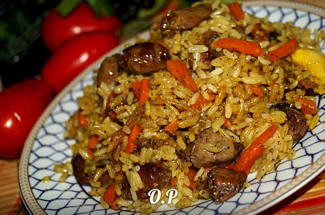 Плов с сердечками куриными