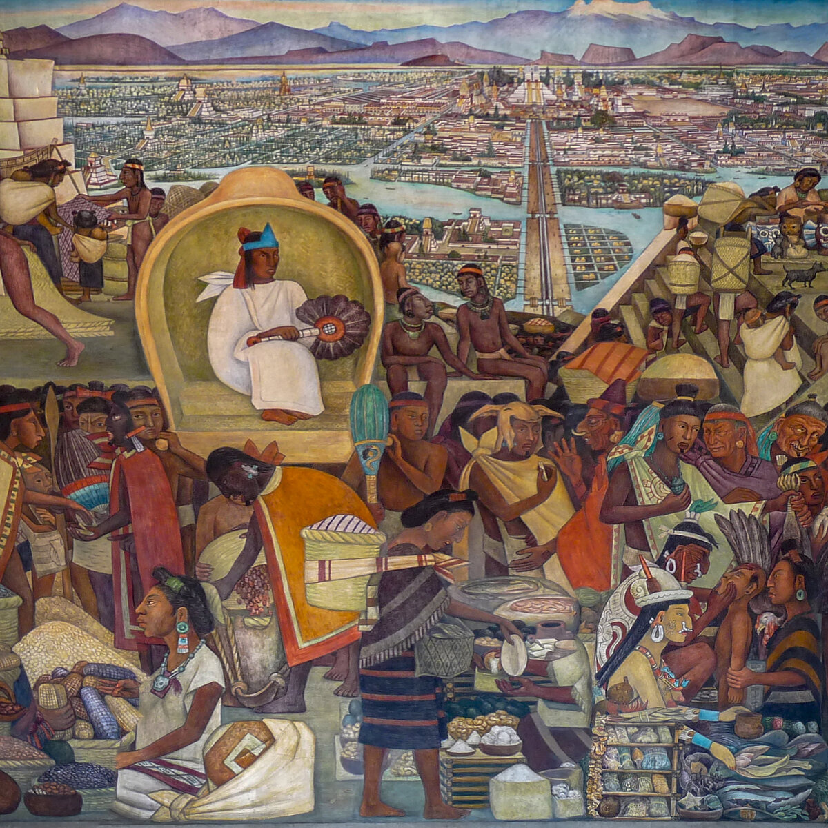 Великий Теночтитлан. Фрагмент фрески. Диего Ривера, 1945. Palacio Nacional de México.