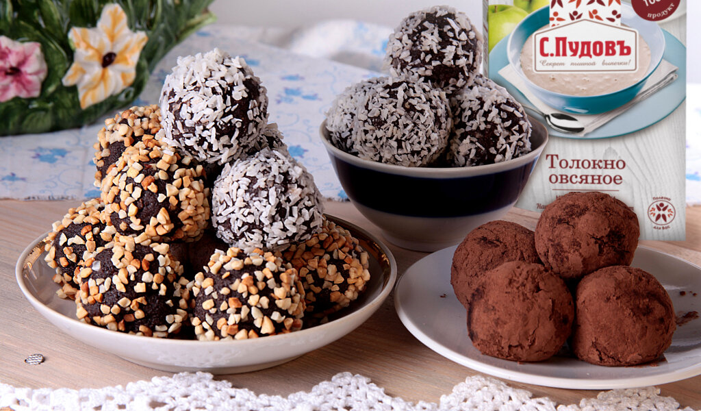 Для канала С.Пудовъ: Рецепт: Вкусные домашние ПП конфеты из овсяного толокна