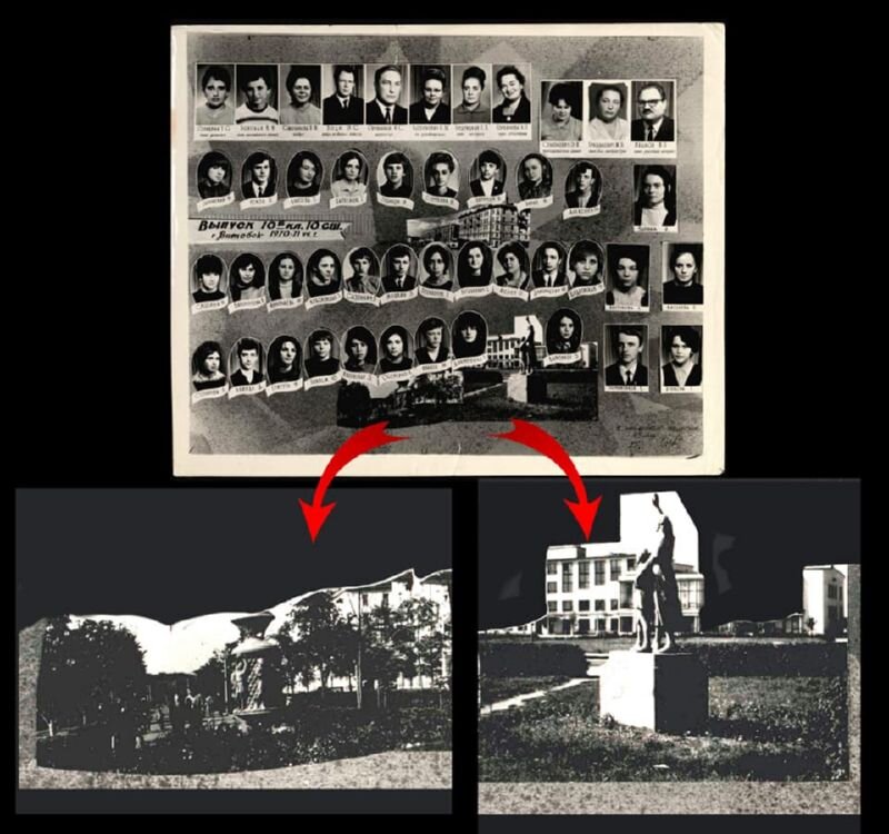 1971 год. Скульптура у Технологического института на выпускном фото. Источник: Фейсбук