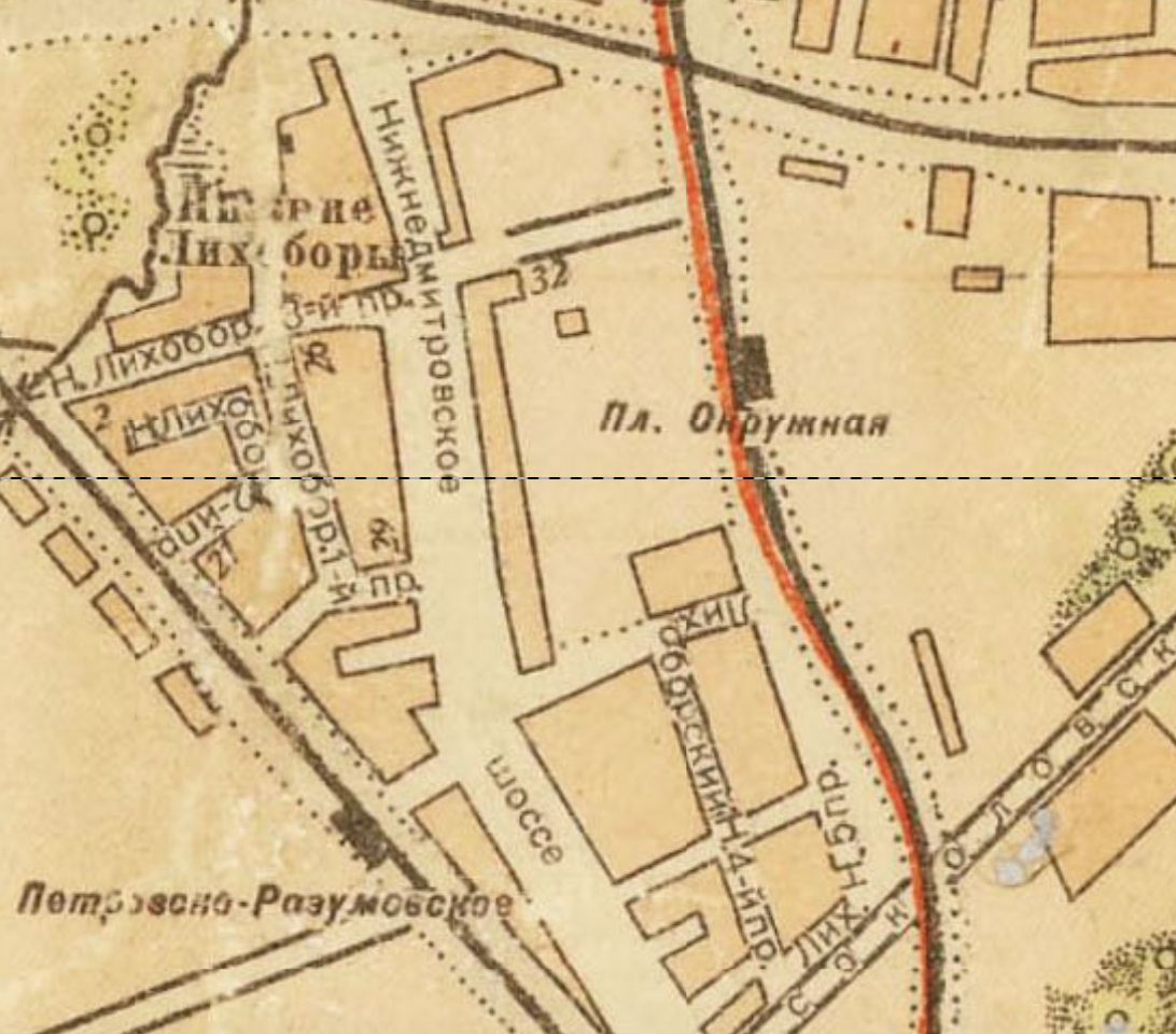Нижнедмитровское шоссе на карте Москвы 1940 года. С сайта www.retromap.ru.