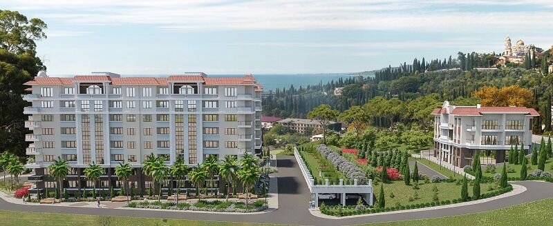 Оформление придомовой территории комплекса апартаментов «Аврора» в Ялте