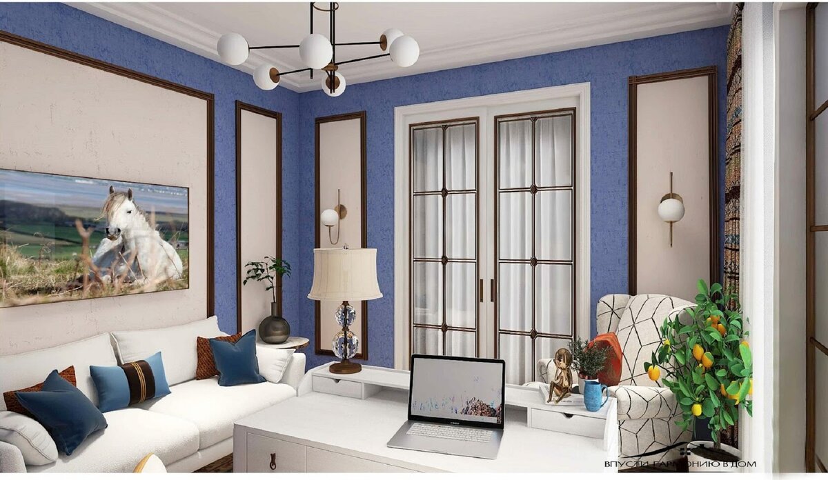 Дизайн-проект кабинета для загородного дома, выполненный выпускницей Школы дизайна интерьеров Катерины Дубровской – Ксенией Беловой из Санкт-Петербурга