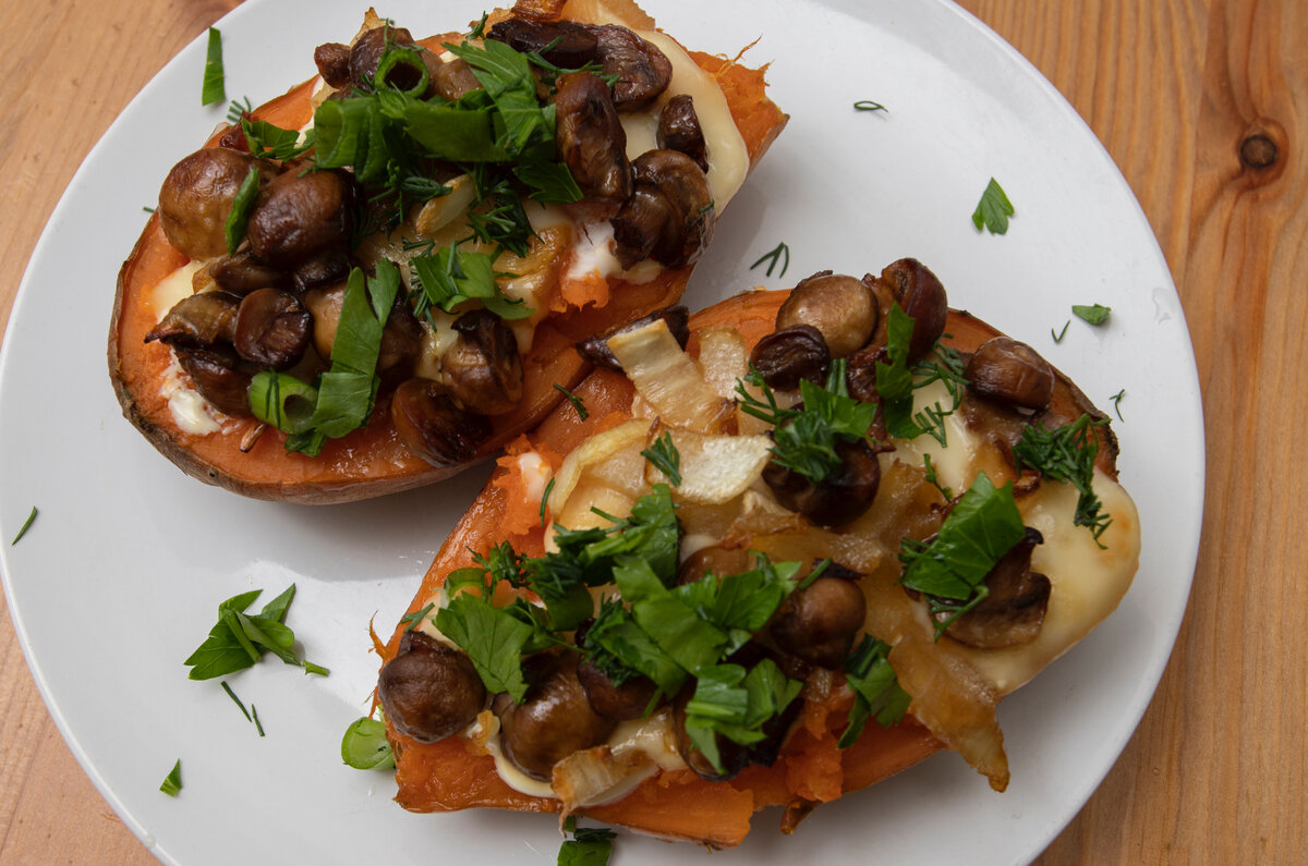 Батат запеченный в духовке с шампиньонами. | Bruschetta with salmon | Дзен