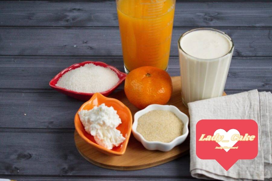 Мандарины, сахар, Сливки, Желатин, сыр творожный, сок мандарина