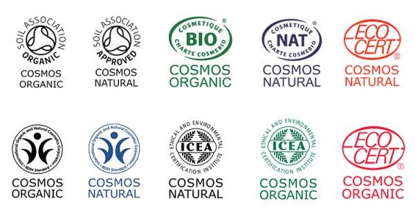 Маркировки COSMOS NATURAL и COSMOS ORGANIC с логотипами разных сертификационных организаций