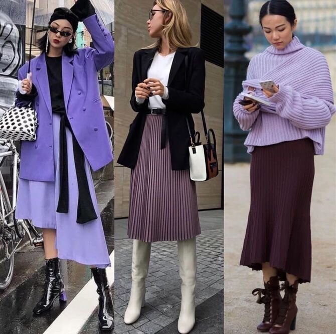 Модные образы с женскими фиолетовыми брюками