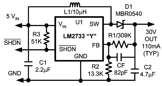 схема включения LM2733 из PDF