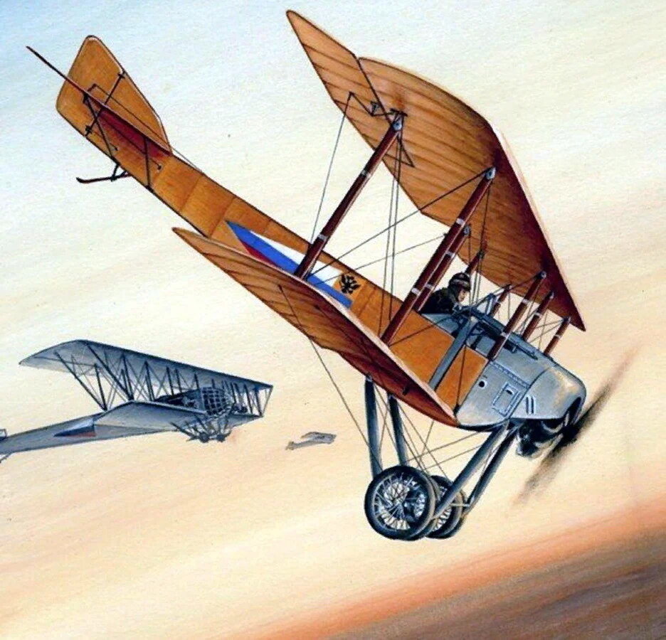 Истребитель С-16 сопровождает в полете бомбардировщики "Илья Муромец". Изображение взято в открытом доступе.