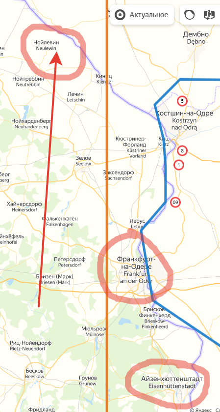 Плацдарм у Нойлевина (отмечен Стрелкой). Создано на основе Яндекс-Карт