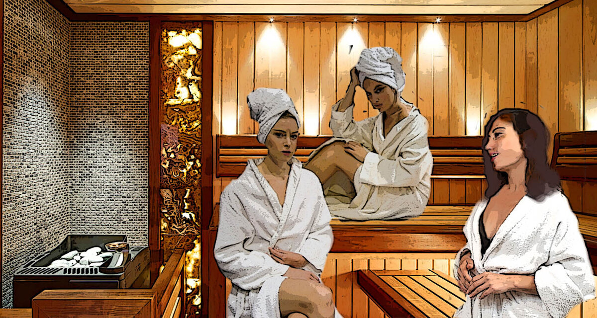 Разговоры в женской бане. Иллюстрация