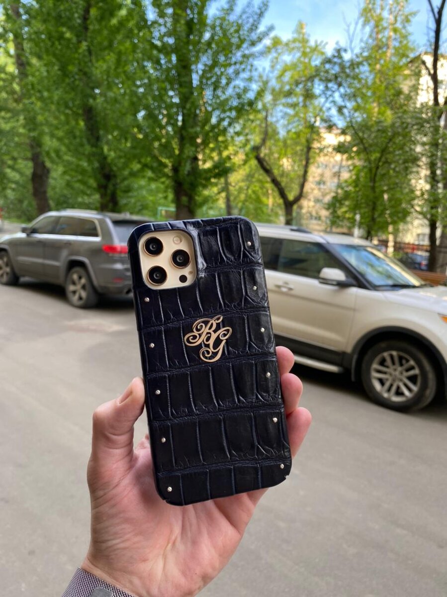 Тёмно-синий чехол ручной работы из крокодила с инициалами Mobcase 1494 для iPhone 12 Pro Max