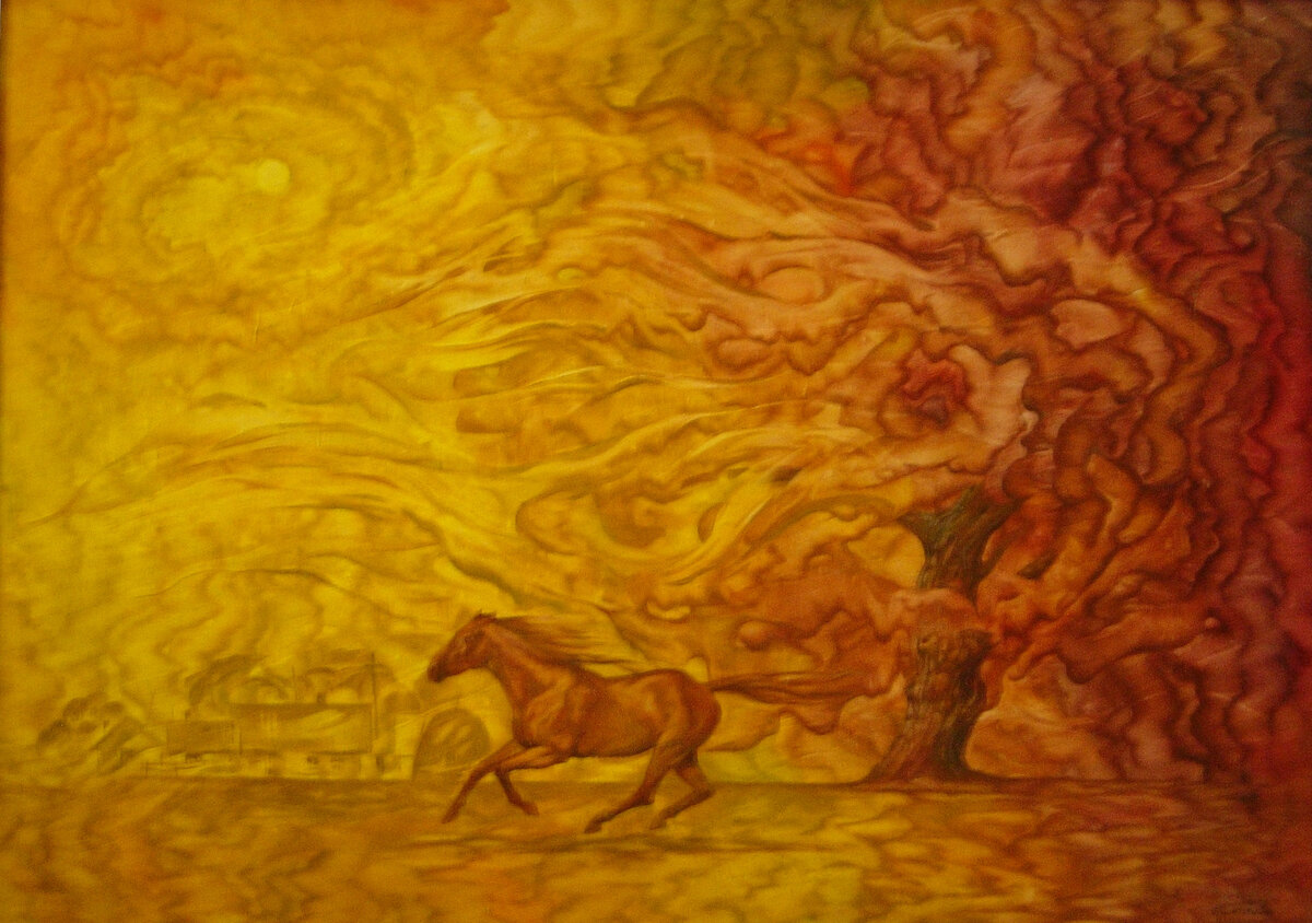 Фото автора. Тяглов А.А. "Энергия Огня". Работа родилась спонтанно, идея пришла от  самой формы мазков на холсте.