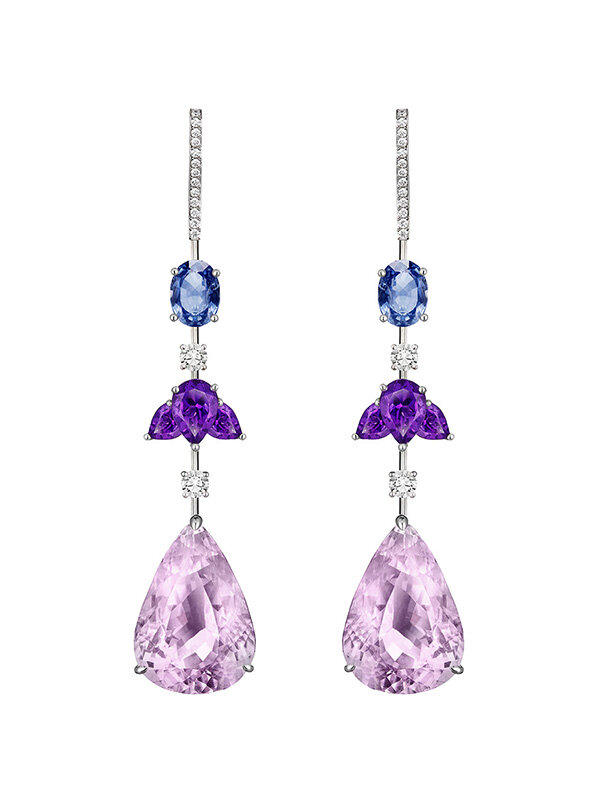 Серьги Chopard Temptations из белого золота с бриллиантами, кунцитами, аметистами и сапфирами