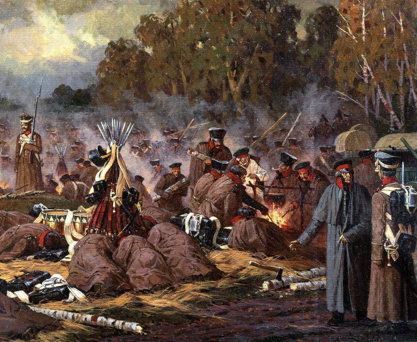 русские солдаты на привале