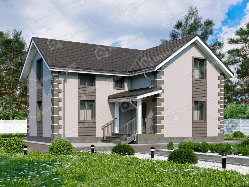 Фото 1 двухэтажного дома из блоков с мансардой и 5 спальнями . 140 кв м . Источник arplans.ru Проект К-050