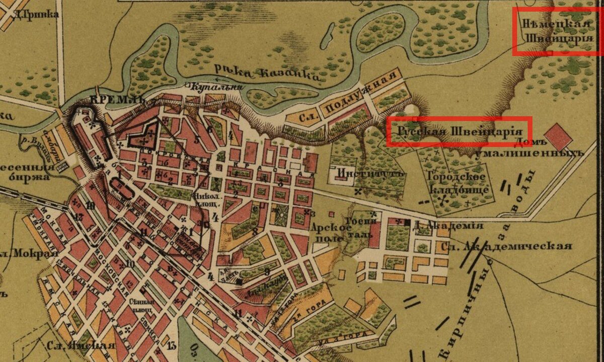 Местность на плане Казани 1884 года