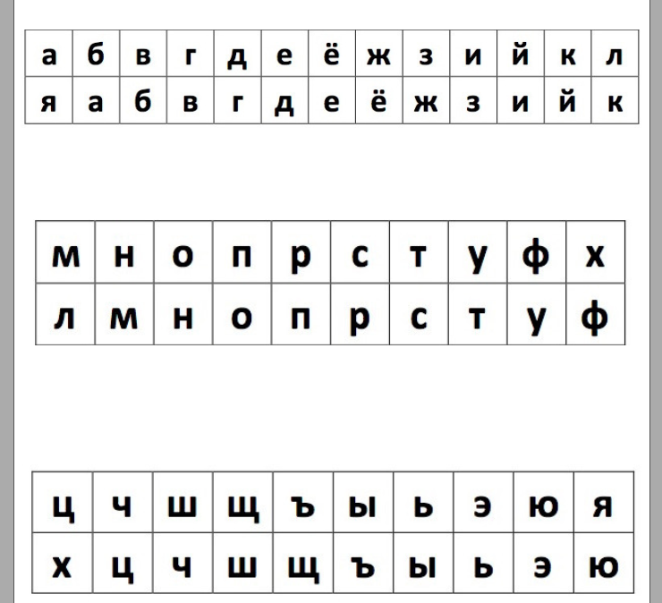 Под каждой буквой указана предыдущая.