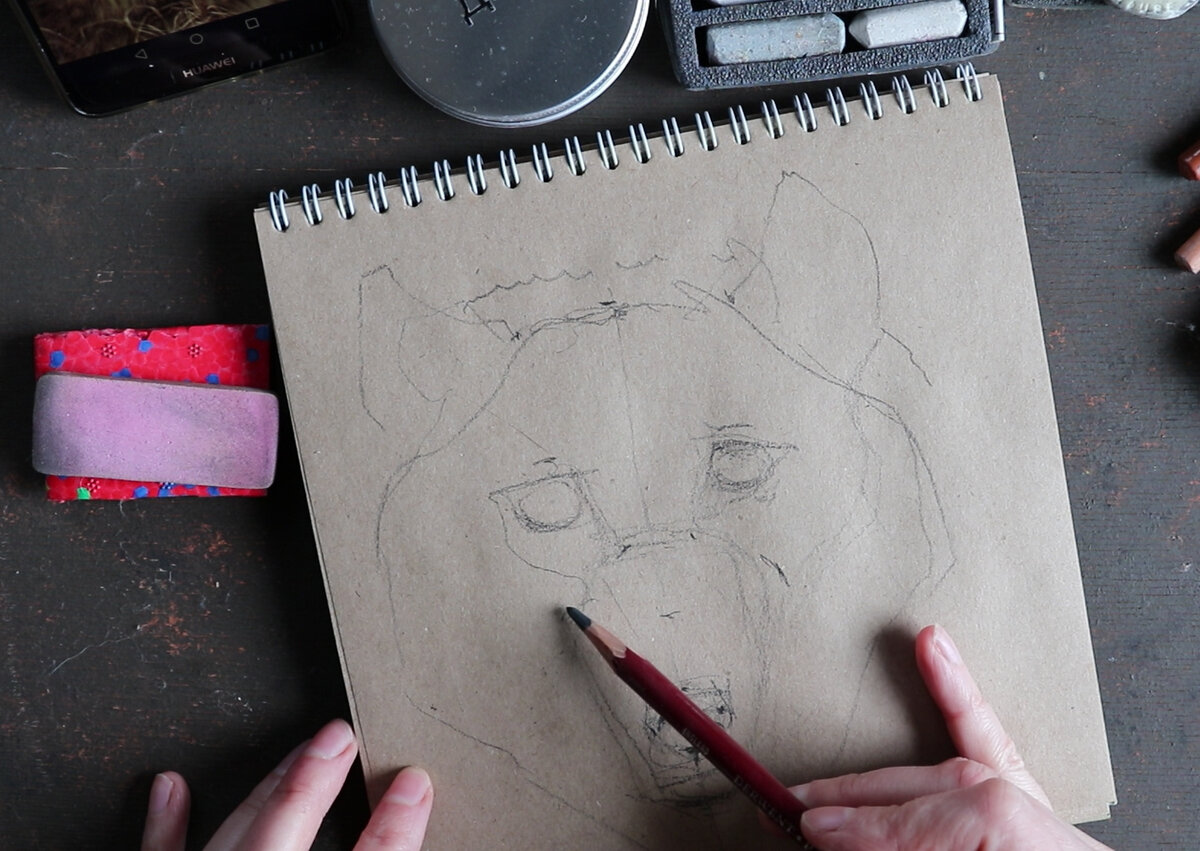 Намечаем голову волка.