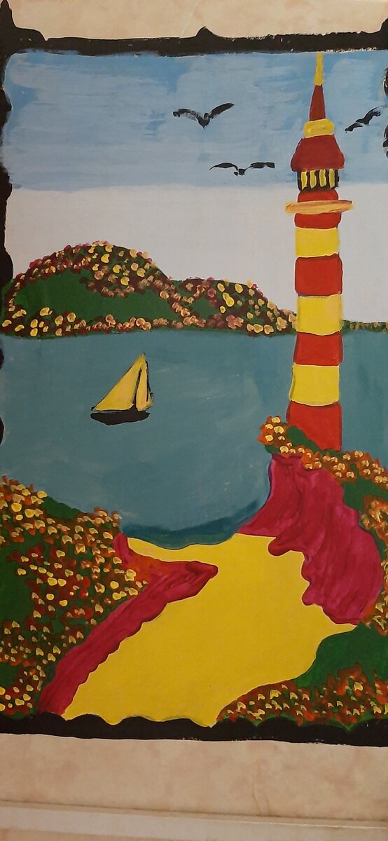 Картина моя, акрил и гуашь, Маяк.