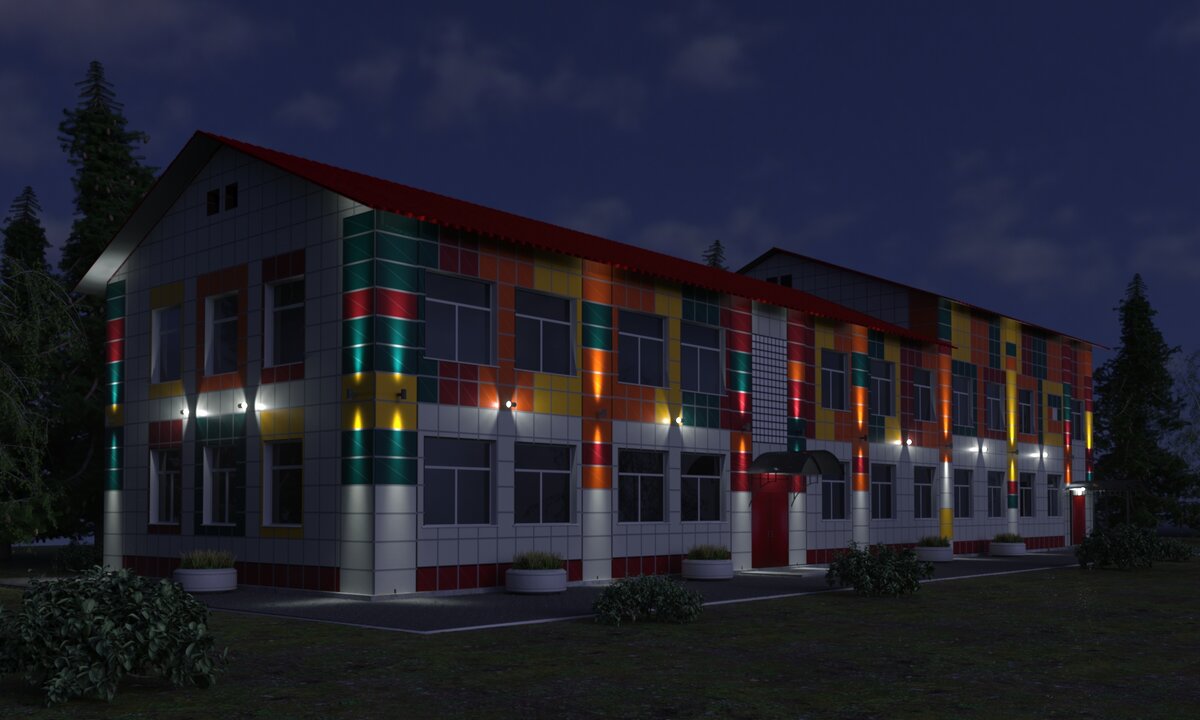 Архитектурная (фасадная) светодиодная подсветка детского сада (проект). При копировании фото, оставлять ссылку на профиль обязательно.