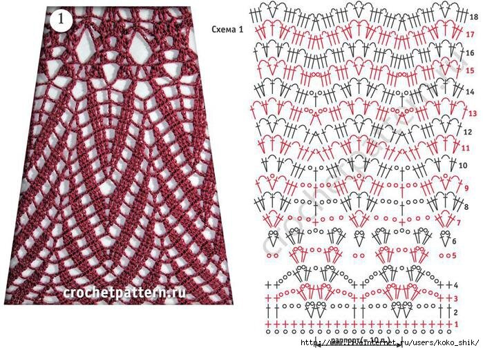 Узор крючком клиньями схема