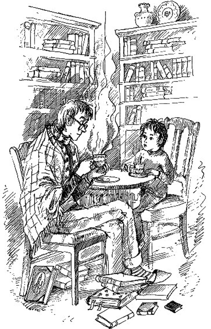 Валька и волшебник Алёша. Иллюстрация к книге Софьи Прокофьевой.