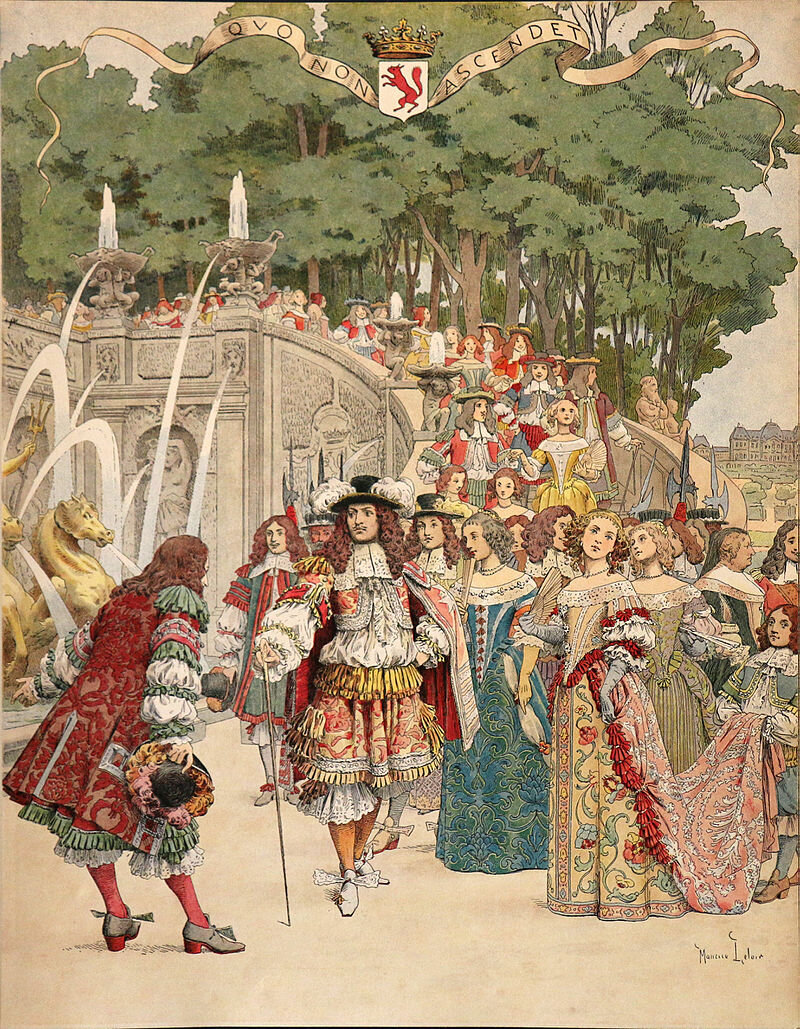 Морис Лелуар «Фуке встречает Людовика XIV в Во-ле-Виконт», иллюстрация 1904 г. к книге Гюстава Тудуза «Король-солнце»