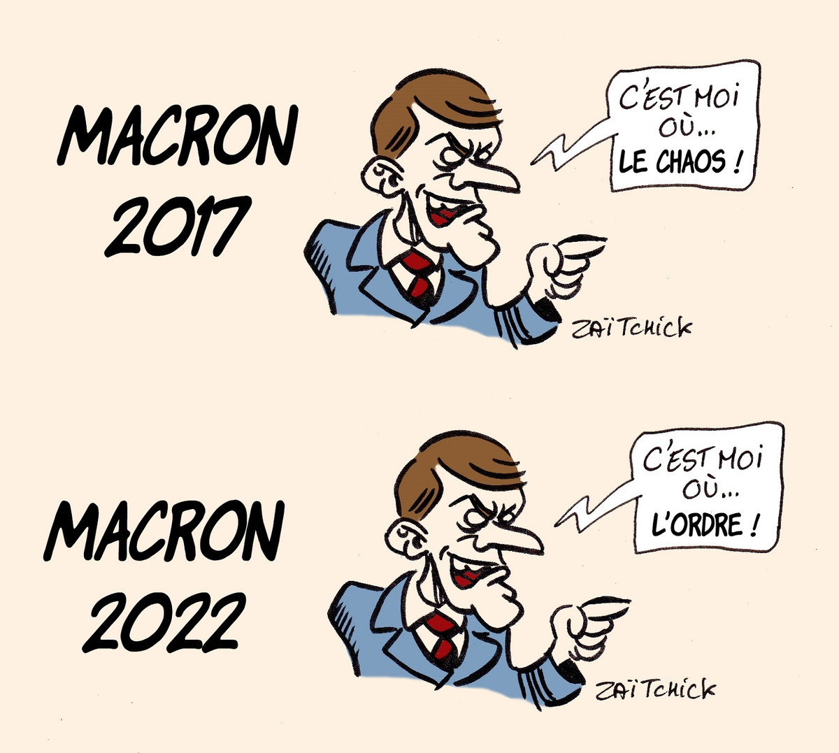Макрон 2017 : "Или Я , или ... ХАОС !"       Макрон 2022 : "Или Я , или ... ПОРЯДОК !" 