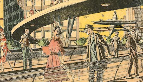 Футуристические движущиеся тротуары, проиллюстрированные Артуром Радебо в 1959 году Артур Радебо