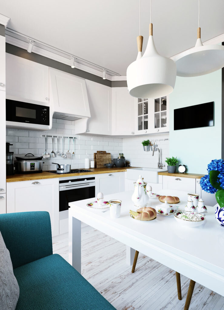 Сканди двушка с элементами классики. Уютный интерьер для семьи из двух человек