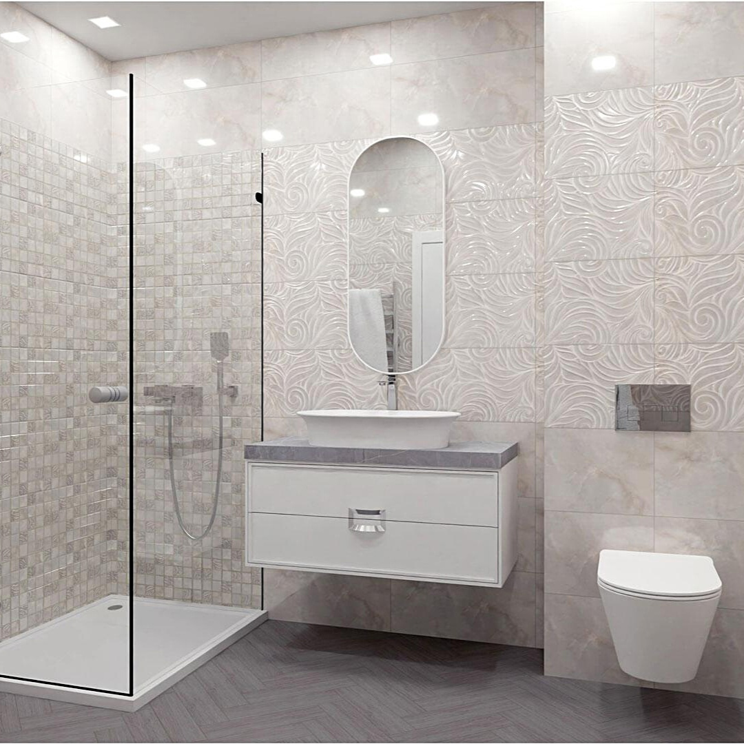 KERAMA MARAZZI | коллекция плитки ВИРДЖИЛИАНО, тумба с раковиной CANALETTO, подвесной унитаз PLAZA Modern