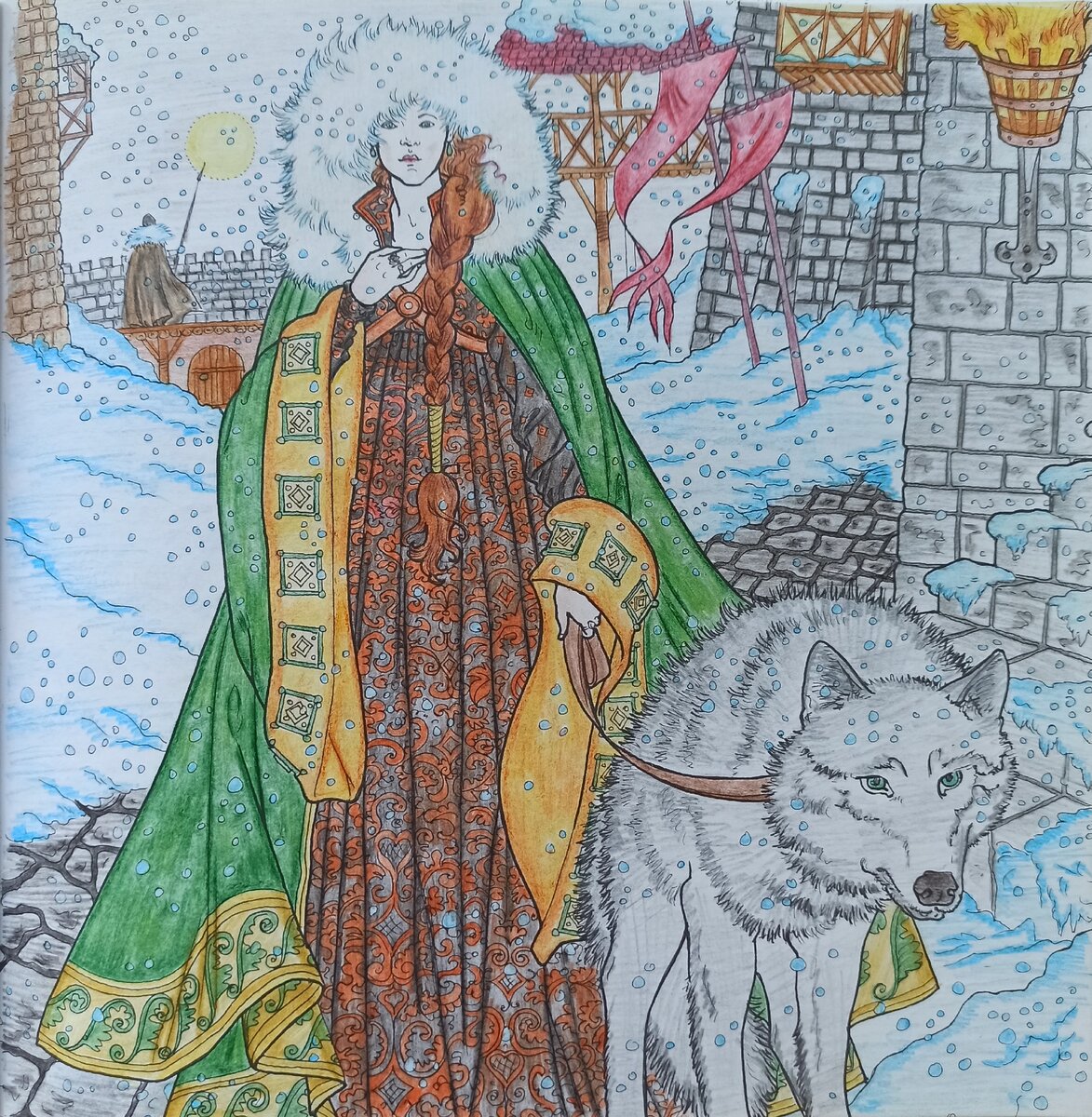 Санса Старк со своей волчицей. Одна из самых любимых иллюстраций.